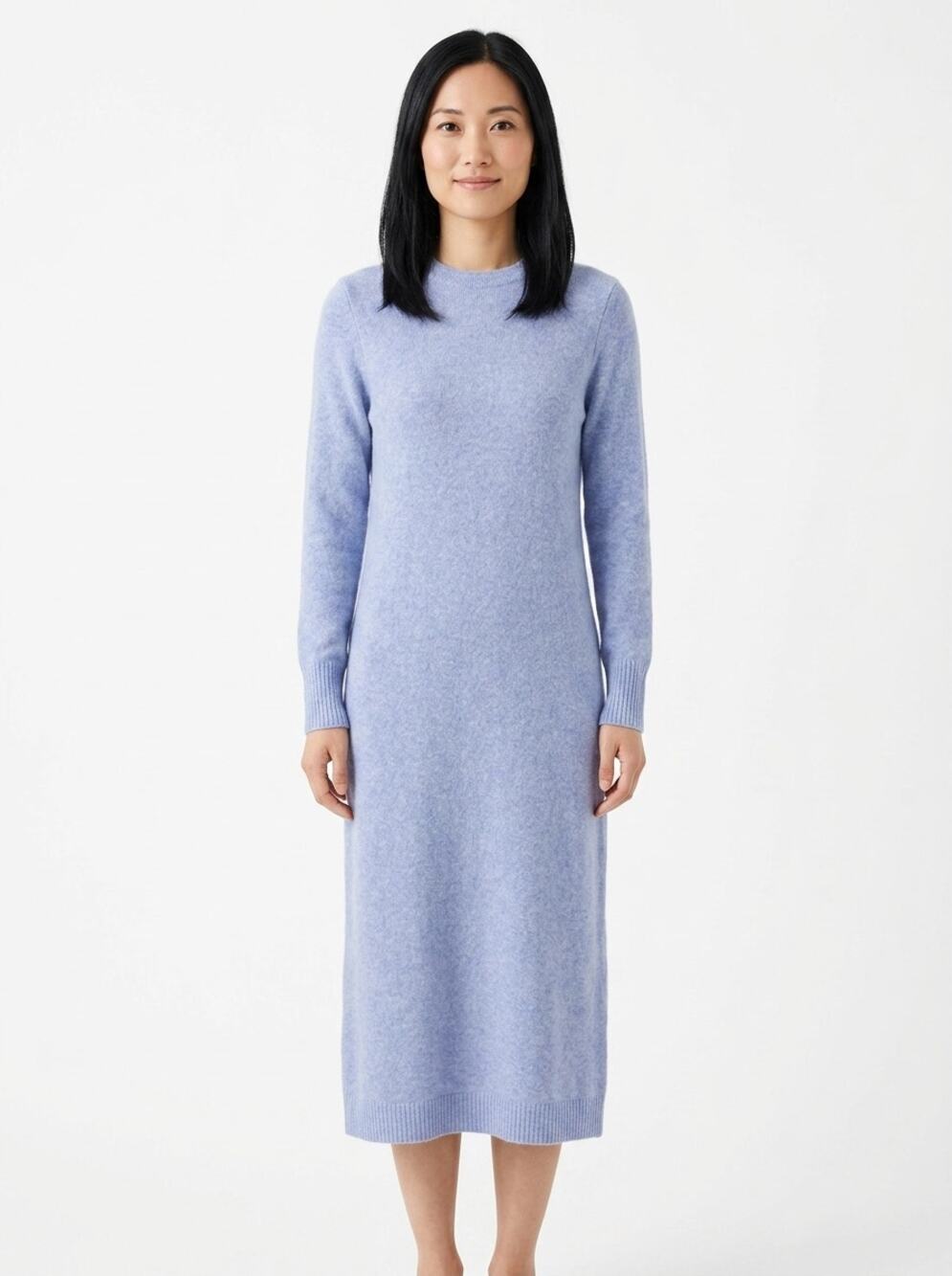 J.Crew Extra-Soft Wool Blend Blue Ribbed Midi Sweater Dress Women Size S